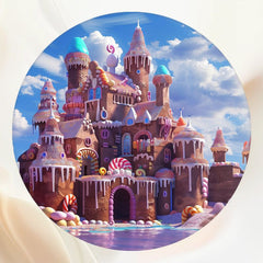 Candy Gingerbread Castle Circle Backdrop - Layoris