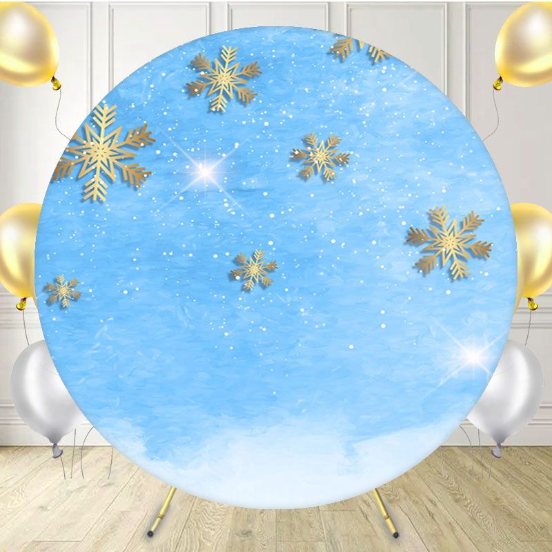 Snowflakes On Blue Abstract Texture Round Backdrop - Layoris