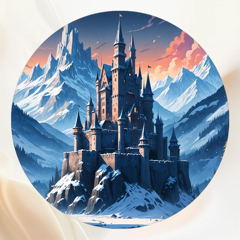 Cartoon Snow Mountain Castle Round Backdrop - Layoris