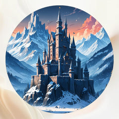 Cartoon Snow Mountain Castle Round Backdrop - Layoris