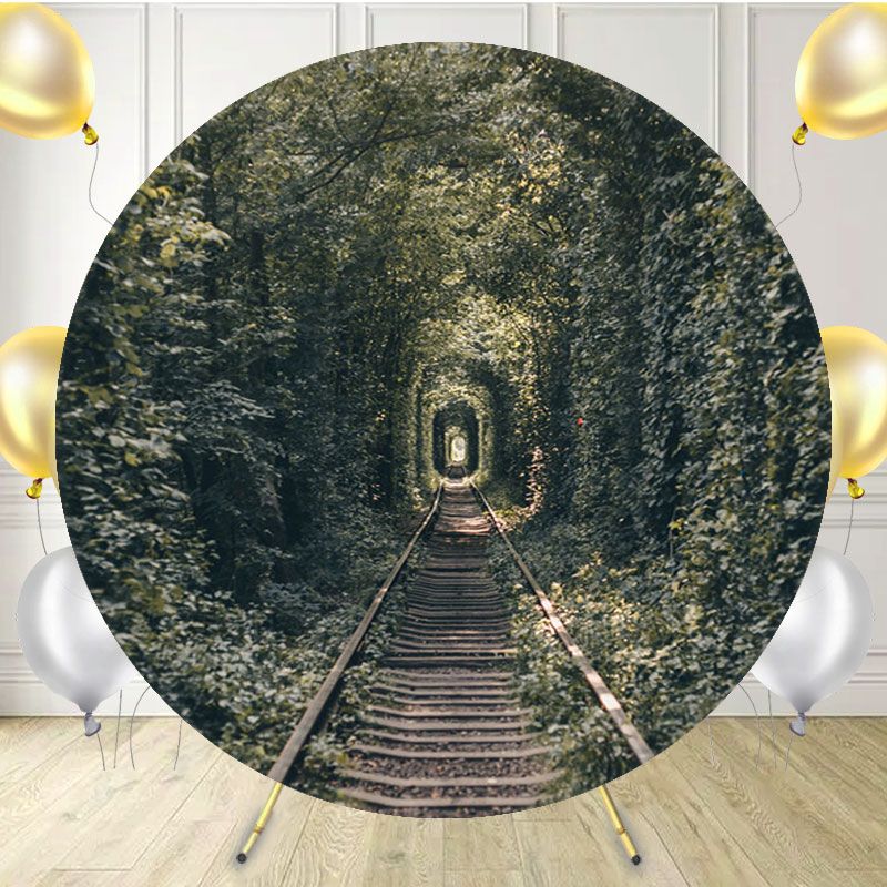 Railroad Tracks In The Woods Portrait Round Backdrop - Layoris