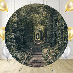 Railroad Tracks In The Woods Portrait Round Backdrop - Layoris