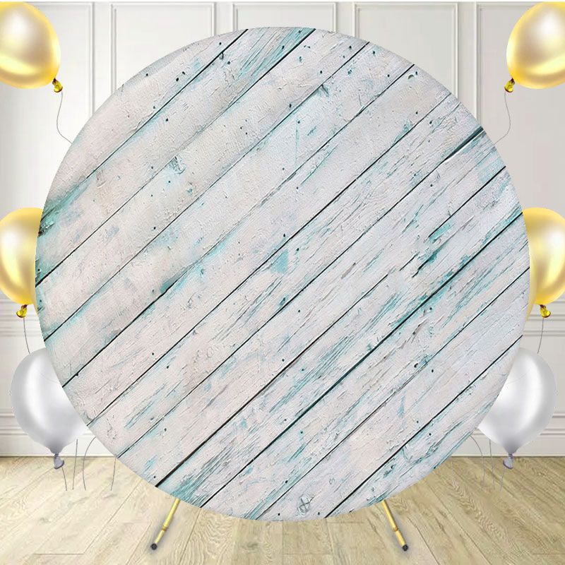 Slanted Blue White Wooden Planks Round Backdrop - Layoris