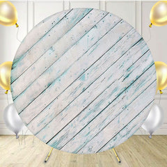 Slanted Blue White Wooden Planks Round Backdrop - Layoris