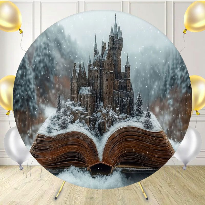 Magic Book Castle Winter Forest Round Backdrop - Layoris
