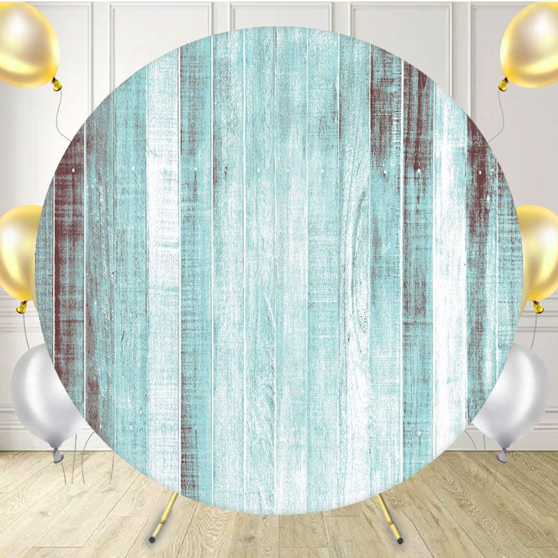 Teal Brown Vertical Wooden Board Round Backdrop - Layoris