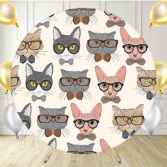 Cat Wearing Glasses Illustration Round Backdrop - Layoris