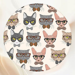 Cat Wearing Glasses Illustration Round Backdrop - Layoris