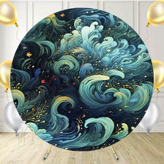 Blue Green Wave Painting Round Backdrop - Layoris