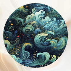 Blue Green Wave Painting Round Backdrop - Layoris