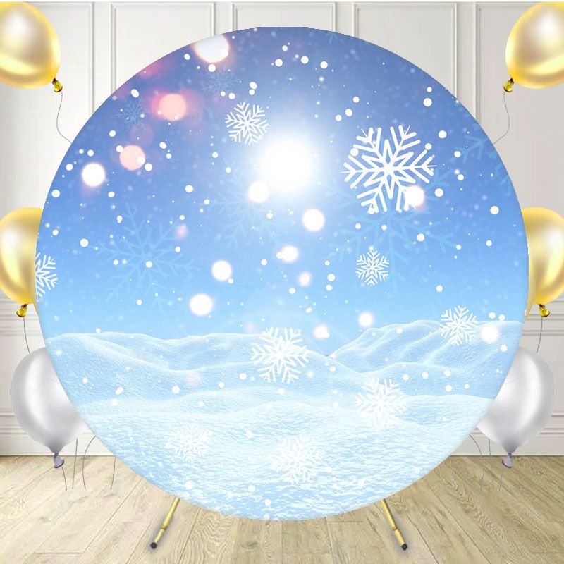 Snowflakes Snow Blue Sky Round Backdrop - Layoris