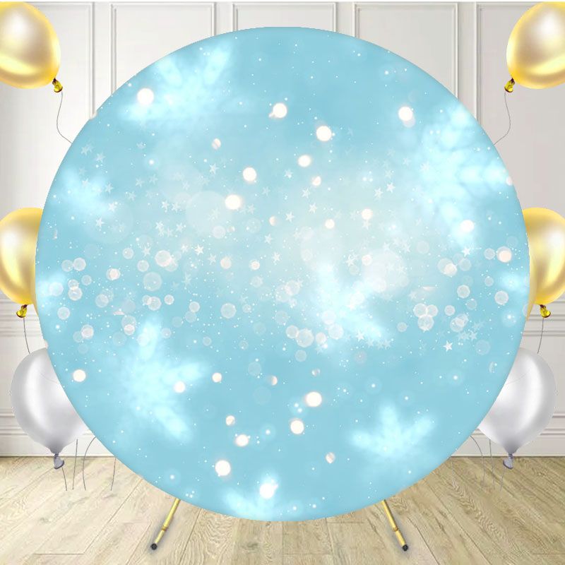 Snowflake Polka Dot Bokeh Blue Round Backdrop - Layoris
