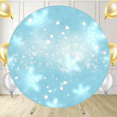 Snowflake Polka Dot Bokeh Blue Round Backdrop - Layoris
