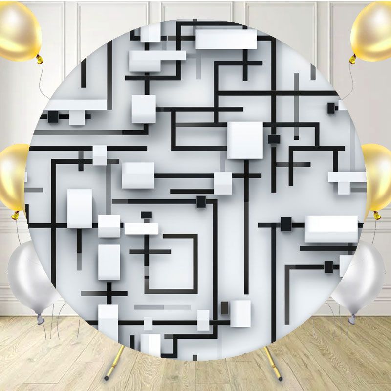 Black And White 3D Lines Round Backdrop - Layoris