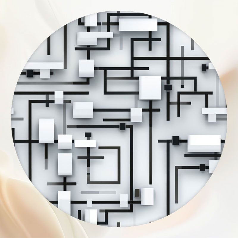 Black And White 3D Lines Round Backdrop - Layoris