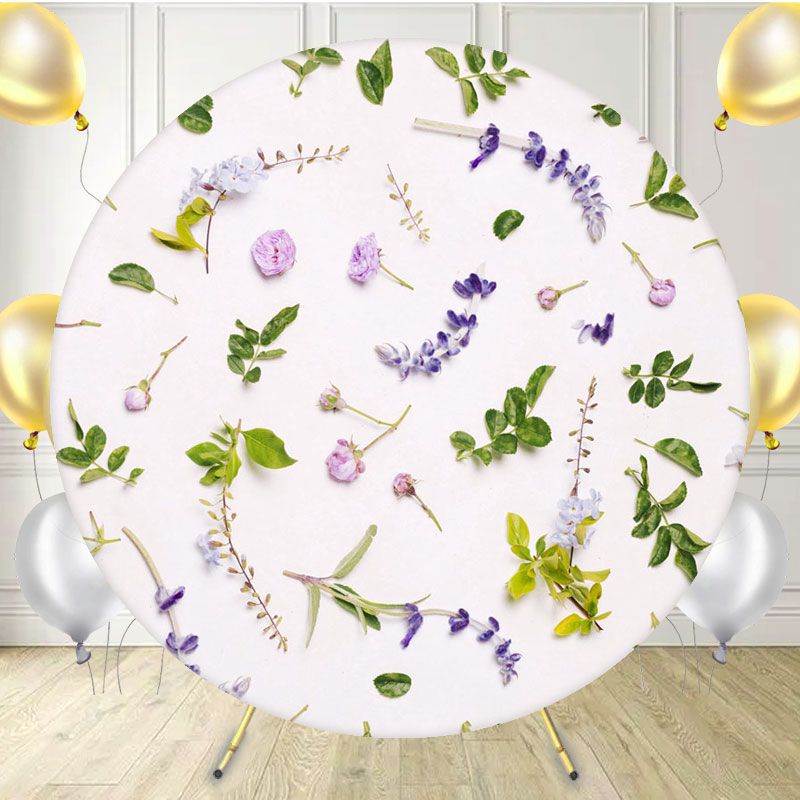 Leaves And Flowers Beige Round Backdrop - Layoris