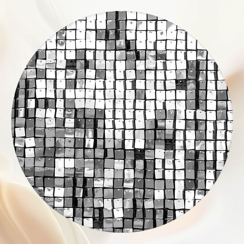 Sparkling Silver Sequin Wall Round Backdrop - Layoris