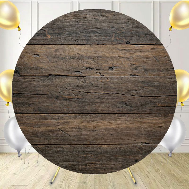 Retro Brown Wood Wall Fabric Round Backdrop - Layoris