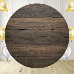 Retro Brown Wood Wall Fabric Round Backdrop - Layoris