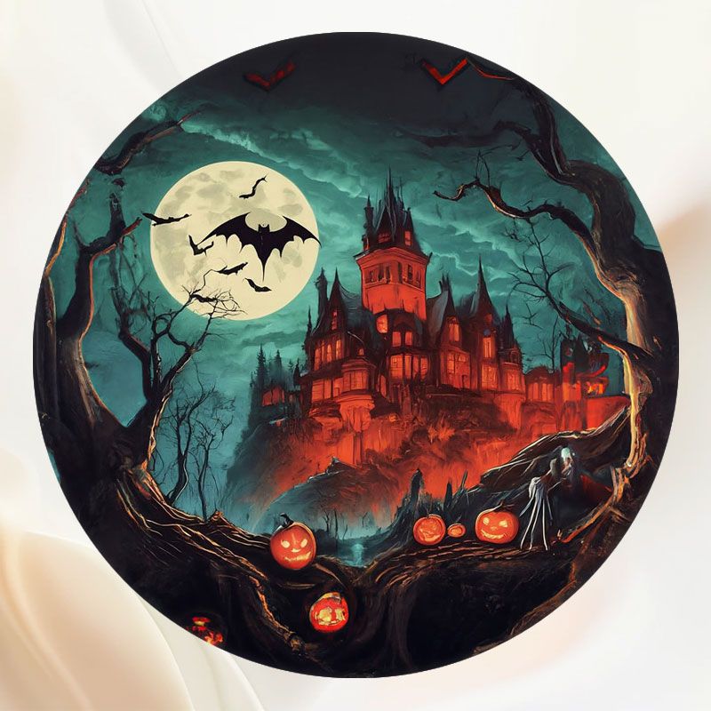 Horror Castle Bat Halloween Round Backdrop - Layoris