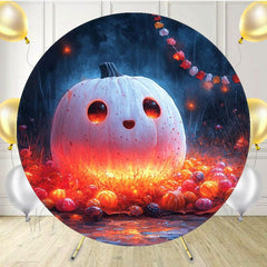 Cute White Pumpkin Halloween Round Backdrop - Layoris