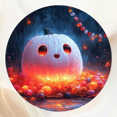 Cute White Pumpkin Halloween Round Backdrop - Layoris