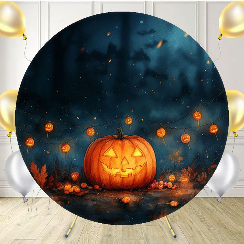 Smiley Pumpkin Night Halloween Round Backdrop - Layoris