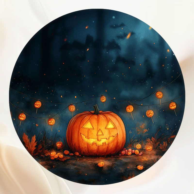 Smiley Pumpkin Night Halloween Round Backdrop - Layoris