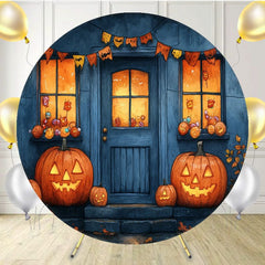 Smiley Pumpkin House Halloween Round Backdrop - Layoris