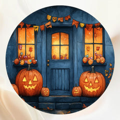Smiley Pumpkin House Halloween Round Backdrop - Layoris