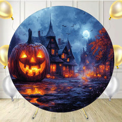 Spooky Pumpkin Castle Moon Halloween Round Backdrop - Layoris