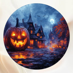 Spooky Pumpkin Castle Moon Halloween Round Backdrop - Layoris