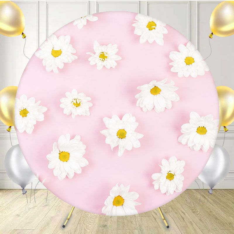 White Flower Pink Circle Backdrop - Layoris