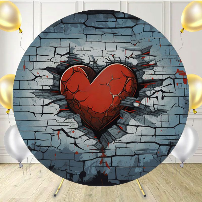 Heart Embedded In Brick Wall Round Backdrop - Layoris