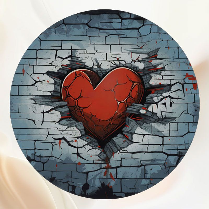 Heart Embedded In Brick Wall Round Backdrop - Layoris