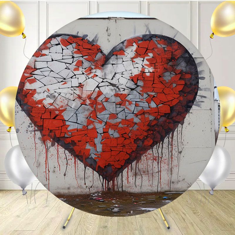 Love Heart Painting Old Building Round Backdrop - Layoris