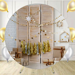 Warm White Brick Wall Gift Box Round Backdrop - Layoris