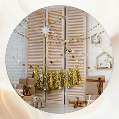 Warm White Brick Wall Gift Box Round Backdrop - Layoris