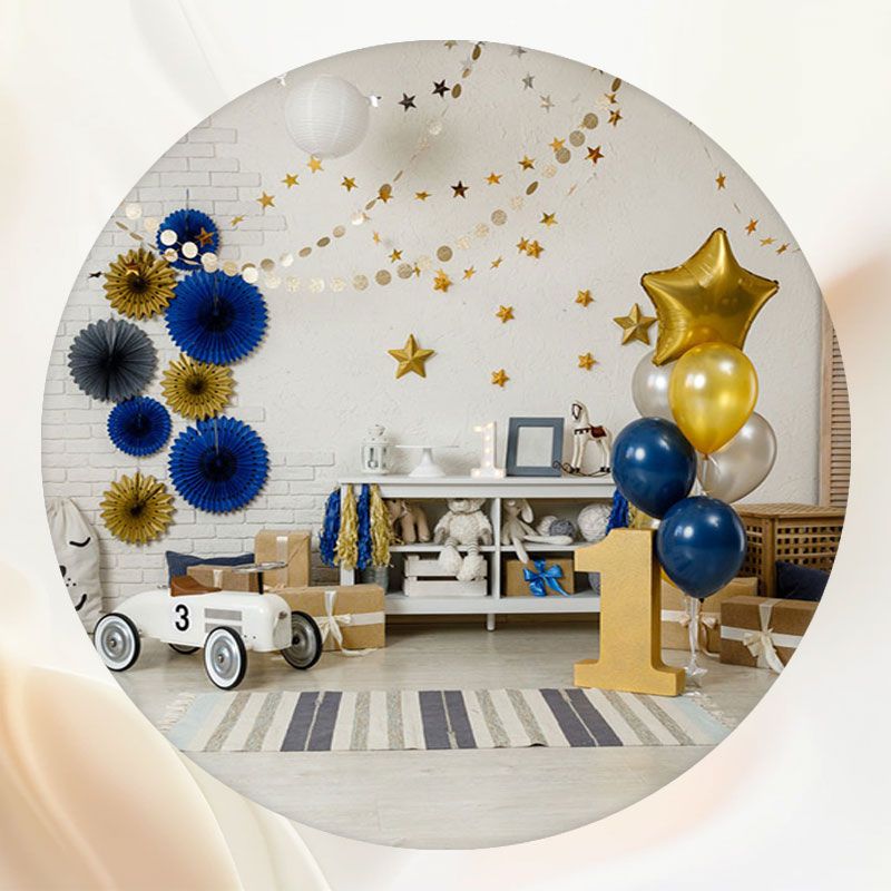 Charming First Birthday Round Backdrop - Layoris