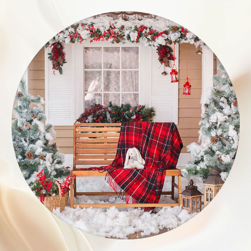 Yard After The Snow Christmas Round Backdrop - Layoris