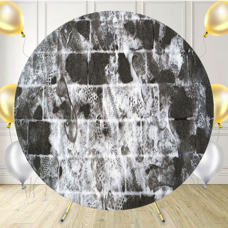 Brick Road Footprints In The Snow Circle Backdrop - Layoris