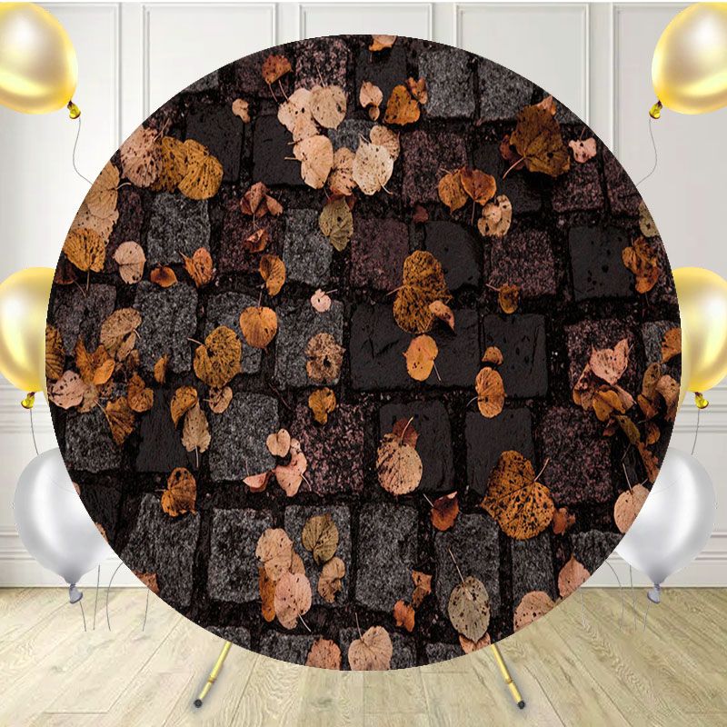 Stone Paving Fallen Leaves Fabric Circle Backdrop - Layoris