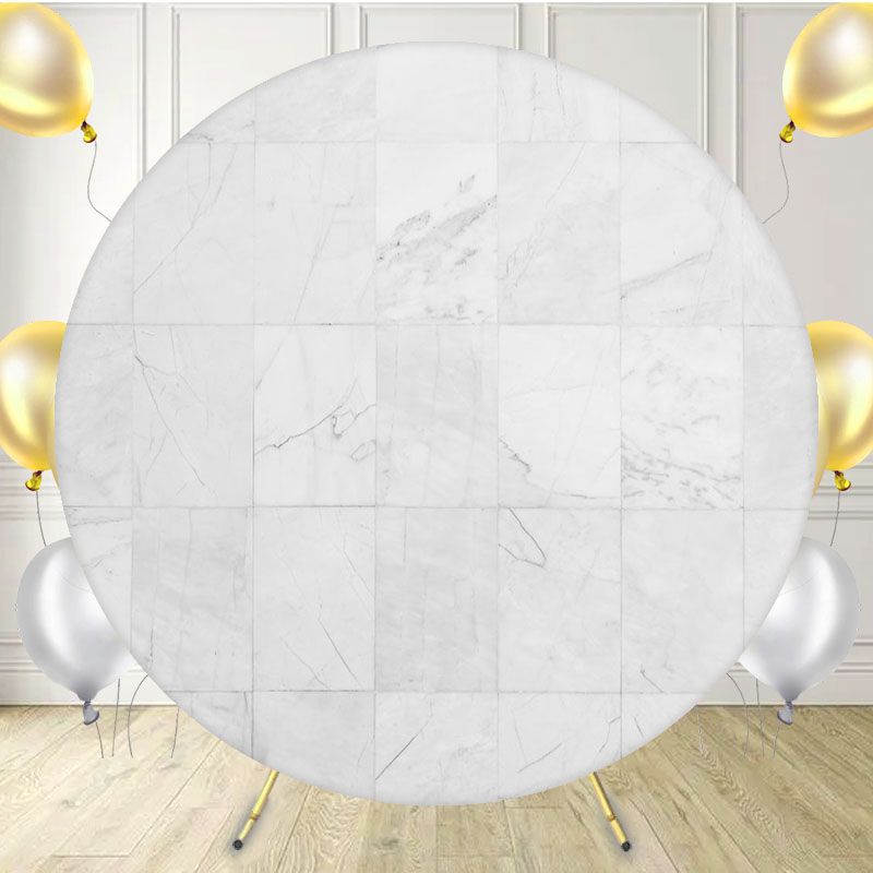 Light Grey Checkered Marble Fabric Circle Backdrop - Layoris