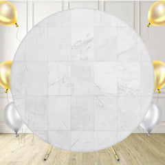 Light Grey Checkered Marble Fabric Circle Backdrop - Layoris