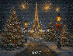 Eiffel Tower Fireworks Pine Christmas Backdrop - Layoris