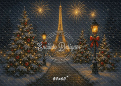 Eiffel Tower Fireworks Pine Christmas Backdrop - Layoris