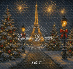 Eiffel Tower Fireworks Pine Christmas Backdrop - Layoris