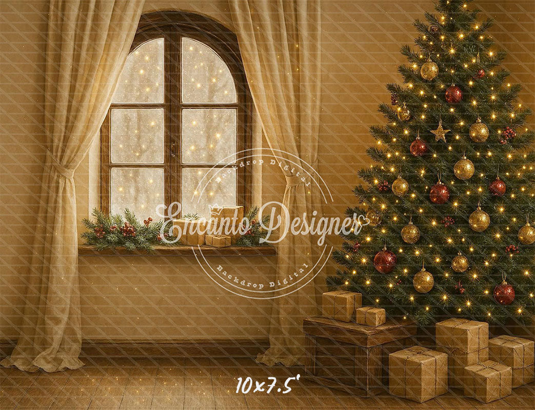 Warm Room With Windows Christmas Backdrop - Layoris