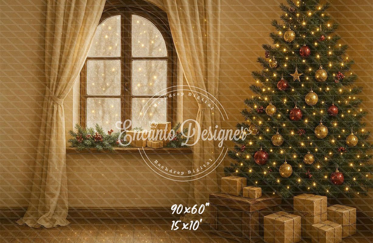 Warm Room With Windows Christmas Backdrop - Layoris