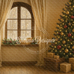 Warm Room With Windows Christmas Backdrop - Layoris